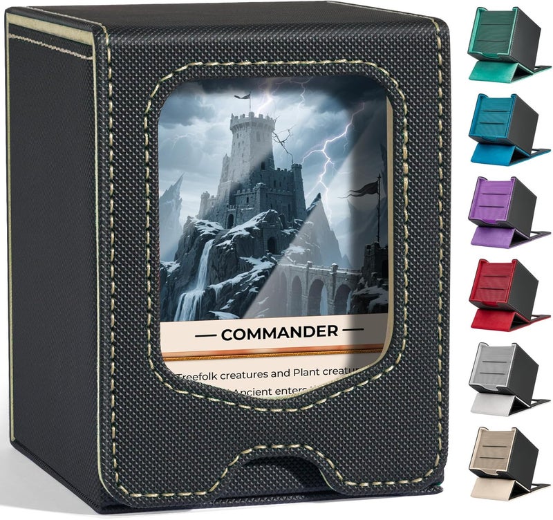 Fabmaker Deck Box Compatible with MTG Commander, (patent Pending) Magnetic Trading Card Storage Box with Commander, Fits 100 Double-Sleeved Cards, Card Box Compatible with Magic the Gathering, Beige - Image 1